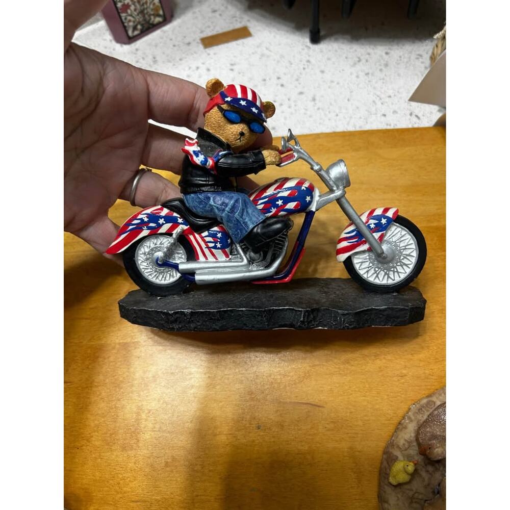 Faithful Fuzzies America's Pride Born to Ride Bear Motorcycle Sculpture